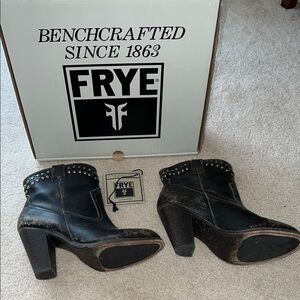 Frye Jenny Cut Stud Short Black Heeled Boots